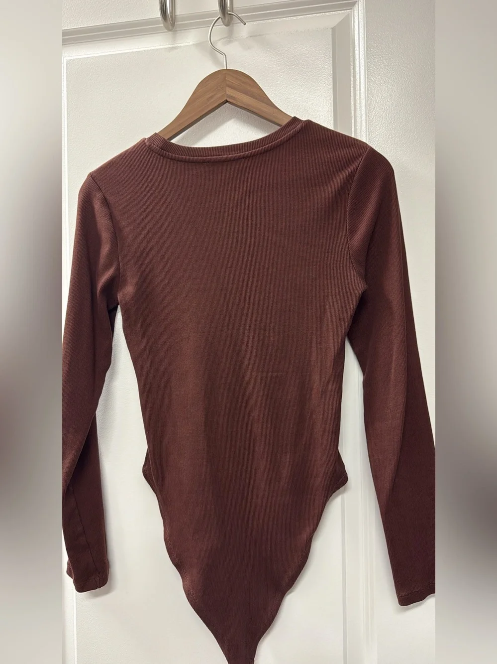 Zara Long-Sleeve Ribbed Bodysuit in Chestnut Brown